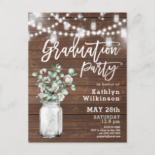 Eucalyptus Mason Jar Photo Graduation Invitation