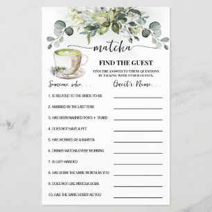 Eucalyptus Matcha Find the Guest Shower Game Card