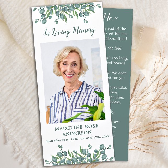 Eucalyptus Memorial Funeral Prayer Card with Photo (Creator Uploaded)