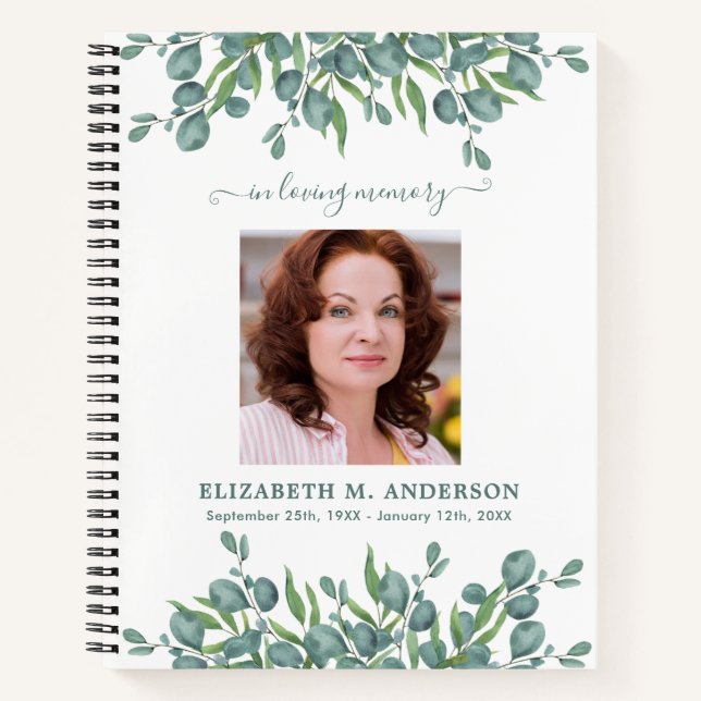 Eucalyptus Memorial Photo Budget Funeral Guestbook Notebook (Front)