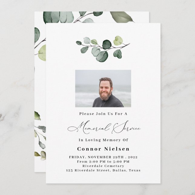 Eucalyptus Memorial Service Invitation (Devant / Derrière)