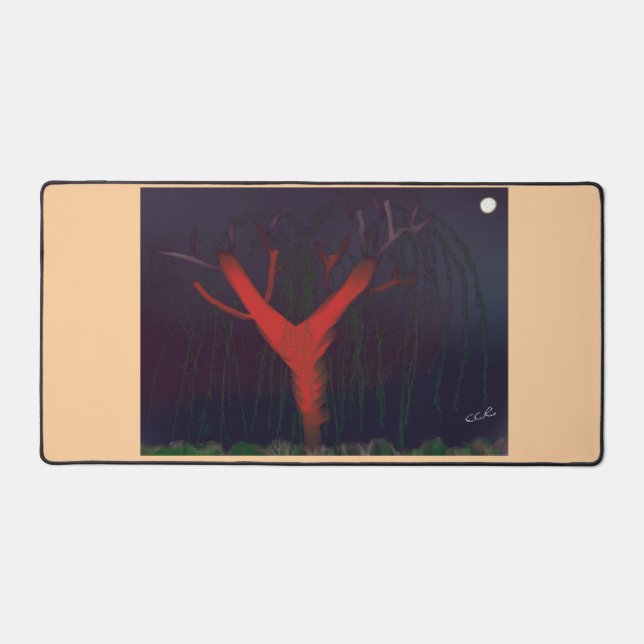 Eucalyptus Midnight Desk Mat. Impressionist art. (Recto)