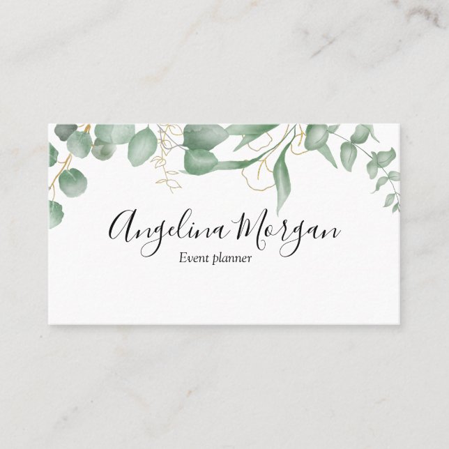 Eucalyptus minimalistic green and gold business ca business card (Front)