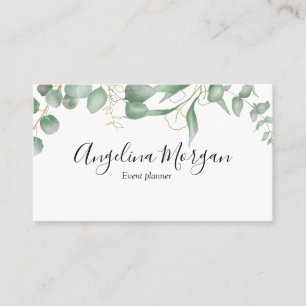 Eucalyptus minimalistic green and gold business ca card