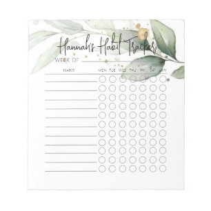 Eucalyptus Minime Script Habit Tracker Bloc-notes