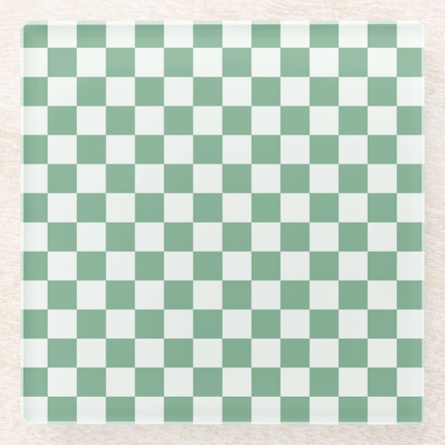 Eucalyptus mist checkerboard pattern glass coaster (Front)