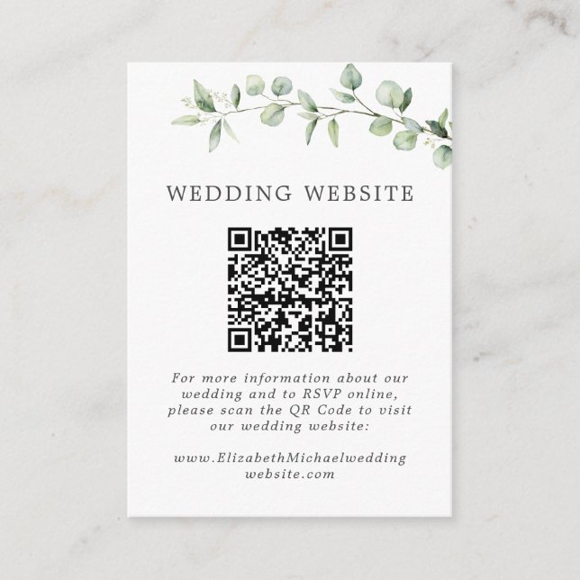 Eucalyptus Modern Ampersand Wedding Website QR  Enclosure Card (Front)