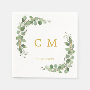 Eucalyptus Modern Calligraphy Monogram Wedding  Napkin