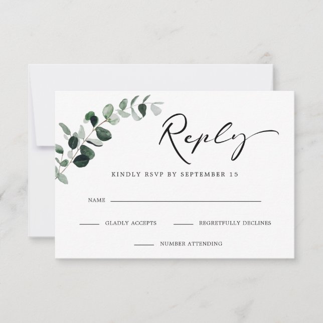 Eucalyptus Modern Calligraphy Simple Wedding RSVP Card (Front)