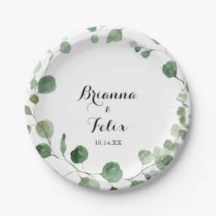Eucalyptus Modern Calligraphy Wedding Cake  Paper Plate