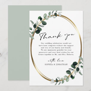 Eucalyptus Modern Calligraphy White Sage Wedding Thank You Card