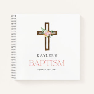 Eucalyptus Modern Cross Baptism Guestbook Notebook