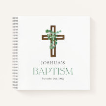 Eucalyptus Modern Cross Baptism Guestbook