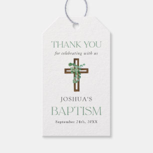 Eucalyptus Modern Cross Baptism Thank You Gift Tags