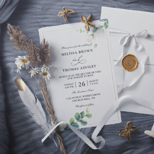 Eucalyptus Modern Elegant Budget QR Code Wedding Invitation