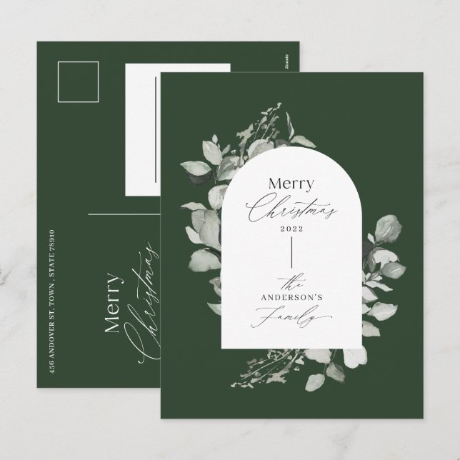 Eucalyptus modern elegant simple botanical holiday postcard (Front/Back)