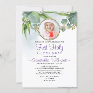 Eucalyptus Modern Photo First Communion Invitation