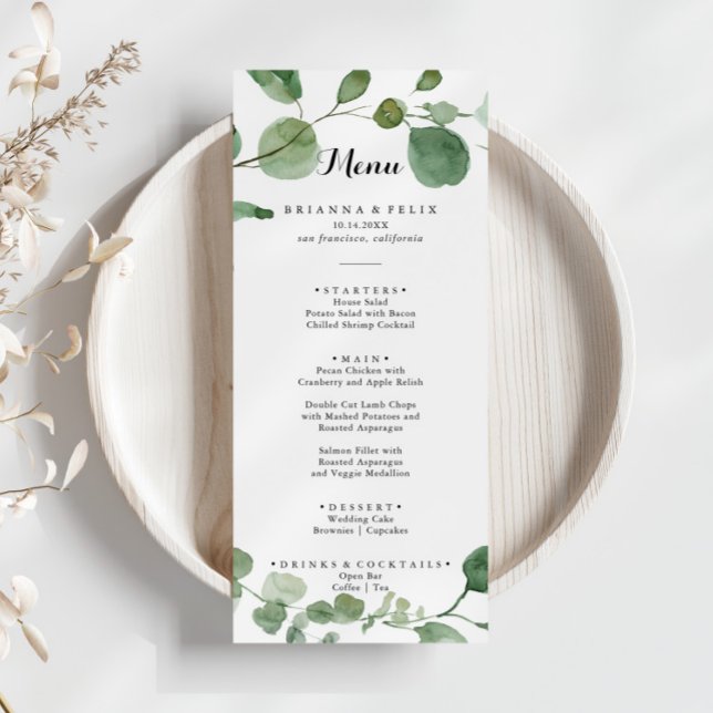 Eucalyptus Moderne Calligraphie Menu Dîner (Créateur téléchargé)