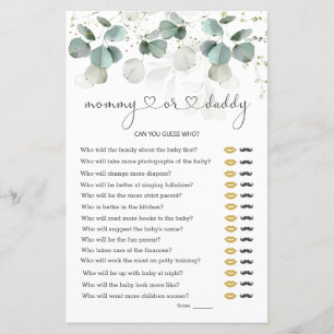 Eucalyptus Mommy or Daddy Baby Shower Game