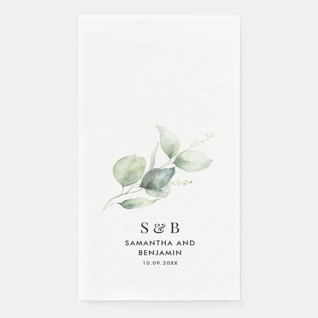 Eucalyptus Monogram Botanical Wedding Reception Napkin (Front)