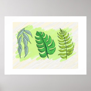 Eucalyptus Monstera and ferns in a large canvas pr Poster