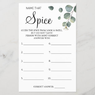 Eucalyptus Name that Spice Bridal shower game card