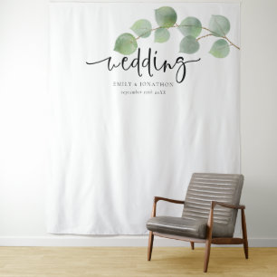 Eucalyptus Names Date Wedding Backdrop for Photos Tapestry