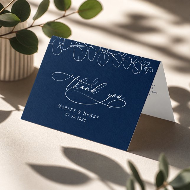 Eucalyptus Navy Blue Wedding Folded thank You  (Creator Uploaded)