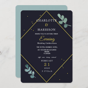 Eucalyptus Navy Gold Soirée Faire-part de mariage