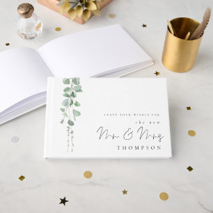 Eucalyptus New Mr Mrs Name Wedding Guest Book