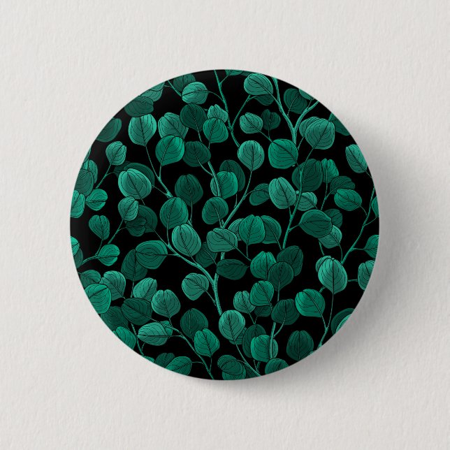 Eucalyptus on black 2 inch round button (Front)