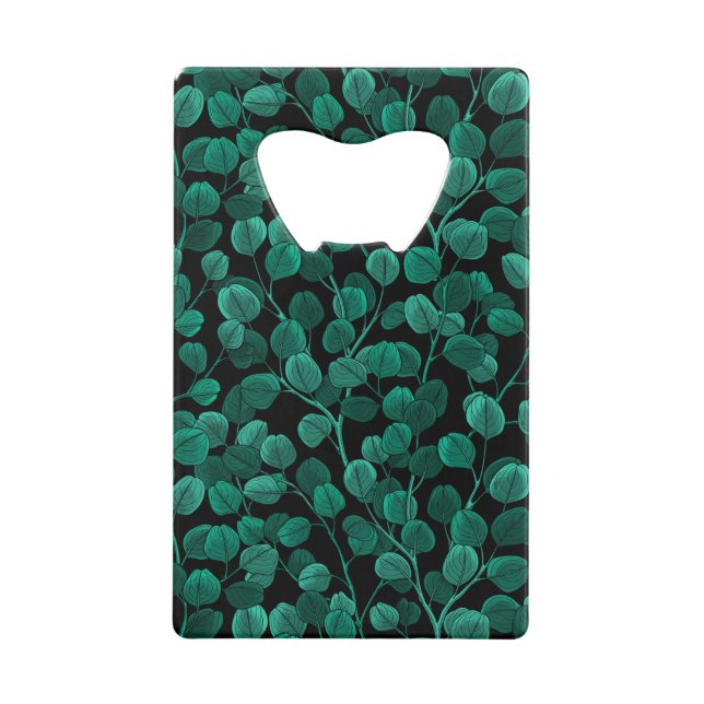 Eucalyptus on black credit card bottle opener (Front)