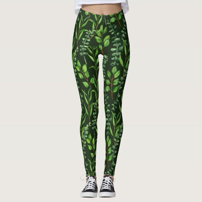 Eucalyptus  on dark green leggings (Front)