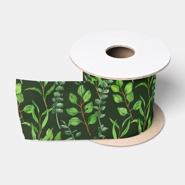 Eucalyptus  on dark green satin ribbon (Spool)