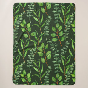 Eucalyptus  on dark green sherpa blanket