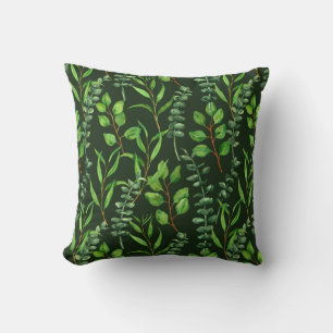 Eucalyptus  on dark green throw pillow