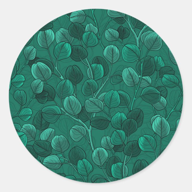 Eucalyptus on green classic round sticker (Front)