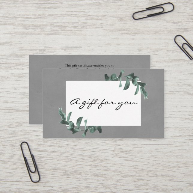 Eucalyptus on grey gift certificate (Front/Back In Situ)