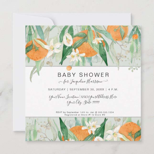 Eucalyptus Orange Mint a Little Cutie Baby Shower Invitation (Front)