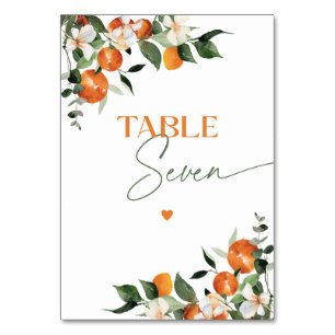 Eucalyptus oranges citrus theme table number Seven