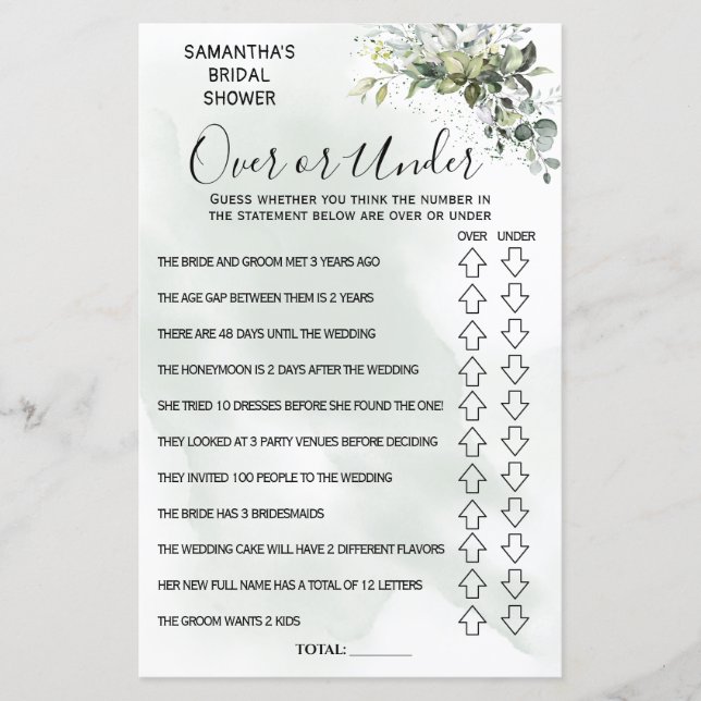 Eucalyptus Over or Under shower bilingual game (Front)