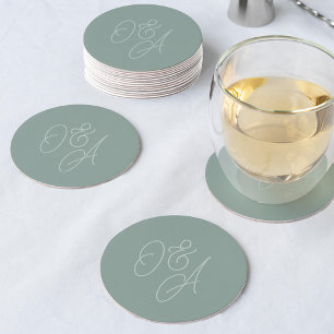 Eucalyptus Oversized Script Monogram Wedding Round Paper Coaster