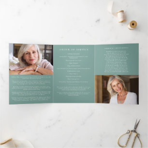 Eucalyptus Pattern Photo Memorial Service Program Tri-Fold Invitation