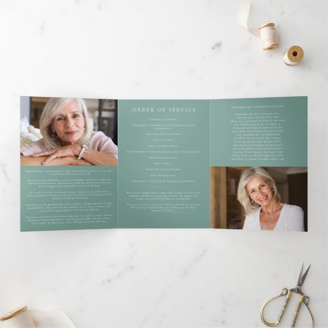 Eucalyptus Pattern Photo Memorial Service Program Tri-Fold Invitation (Inside)