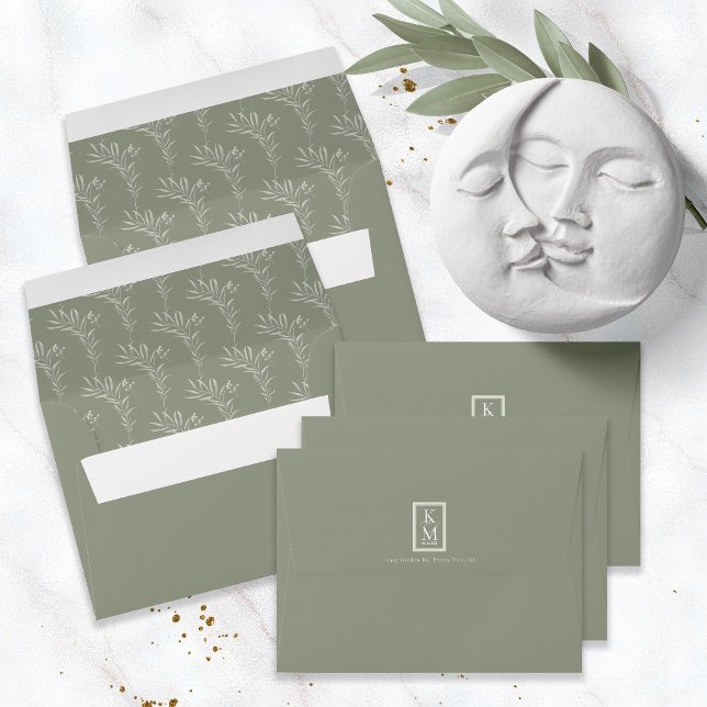 Eucalyptus Pattern Sage Green ID901 Envelope (Interior/Back In Situ)