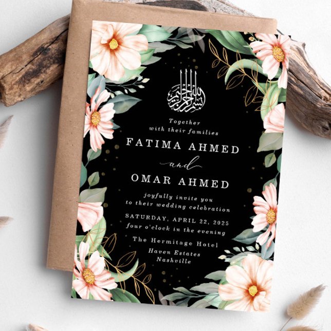 Eucalyptus Peach Floral Islamic Muslim Wedding Invitation (Creator Uploaded)