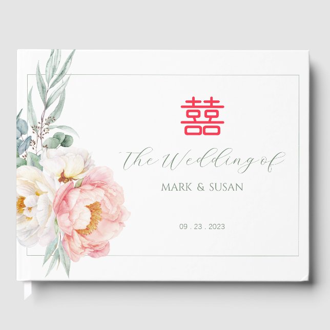 Eucalyptus Peonies Livre d'invité Mariage chinois (Recto)