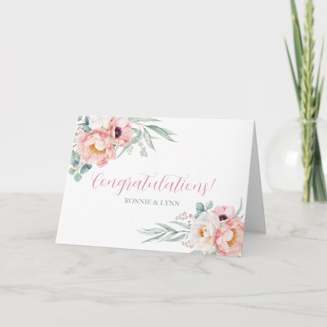 Eucalyptus Peonies Wedding Congratulation Card (Front)