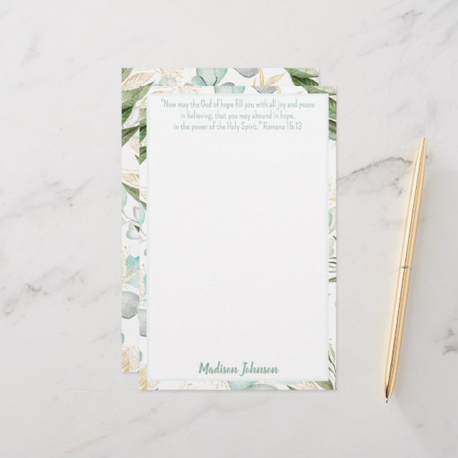 Eucalyptus Personalized Scripture Stationery (Front/Back In Situ)