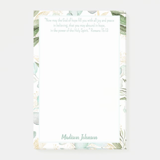 Eucalyptus Personalized Scripture Stationery Post-it Notes (Front)